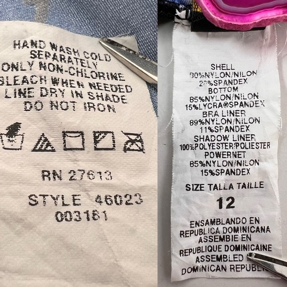 Inches Away Black Blue Print One Piece Swimsuit Swim Dress Size 12 Slimming - Picture 14 of 15